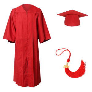 Economy Scarlet Red Graduation Gown and Elasticated Cap